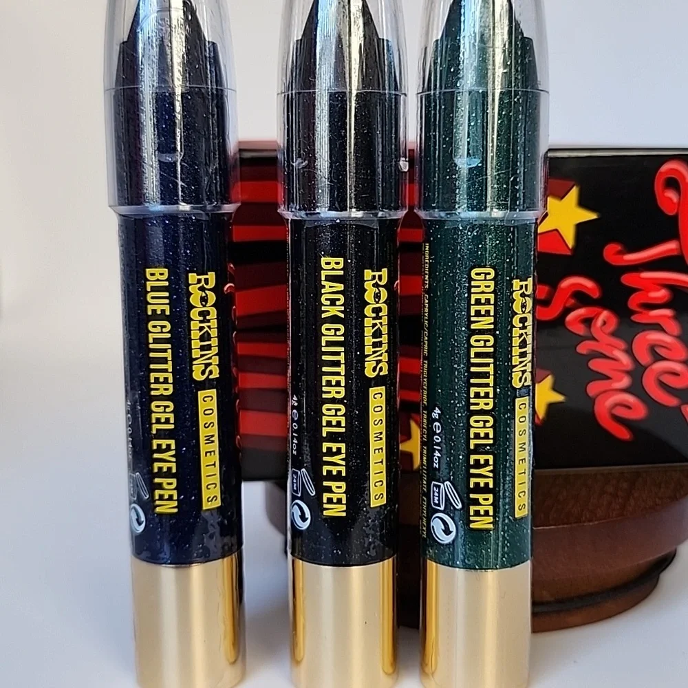 Rockins Cosmetics Hot Mess Threesome Glitter Gel Eye Pens - Black, Green, & Blue